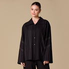 Loose White - Stitched Linen Shirt - shopaleena