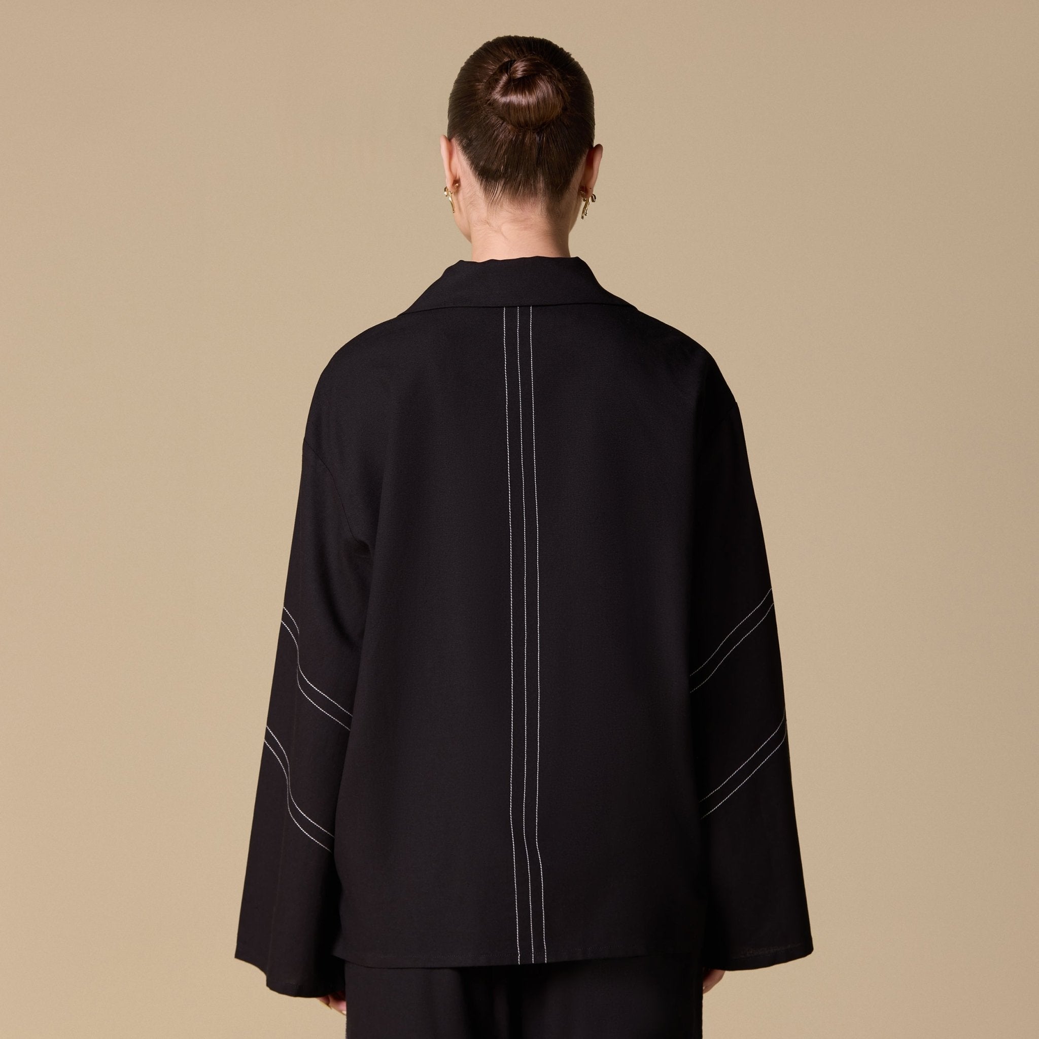 Loose White - Stitched Linen Shirt - shopaleena