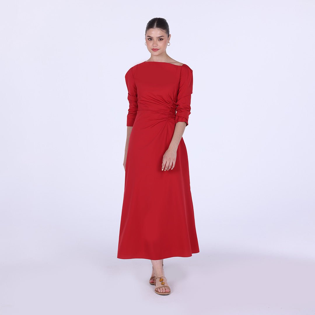 Low Waist Cutout Draped Pleated Dress - shopaleena