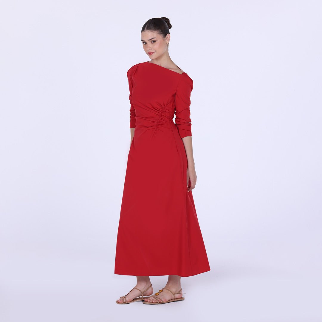 Low Waist Cutout Draped Pleated Dress - shopaleena