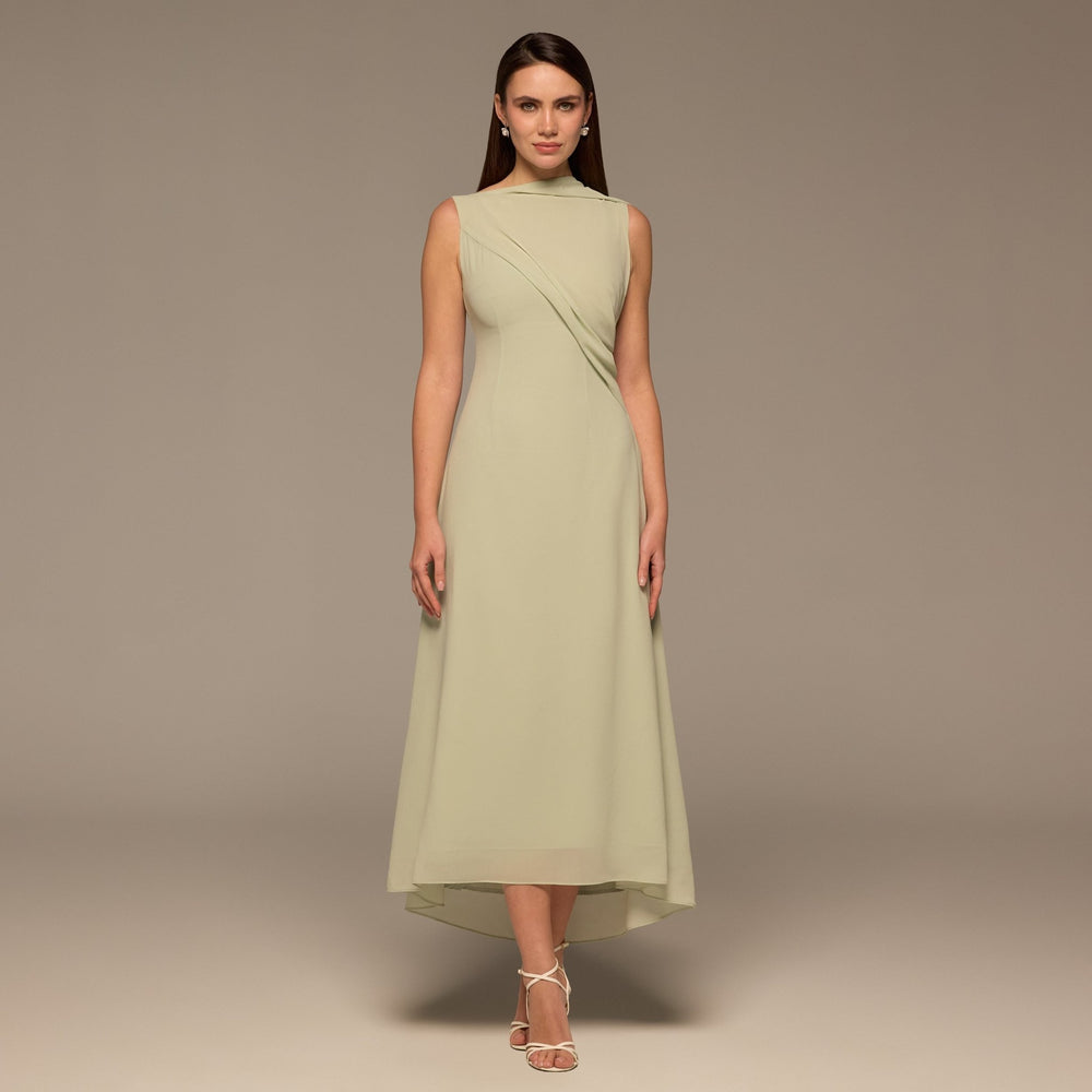 Mint Green Draped Chiffon Midi Dress - shopaleena