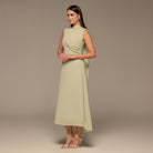 Mint Green Draped Chiffon Midi Dress - shopaleena