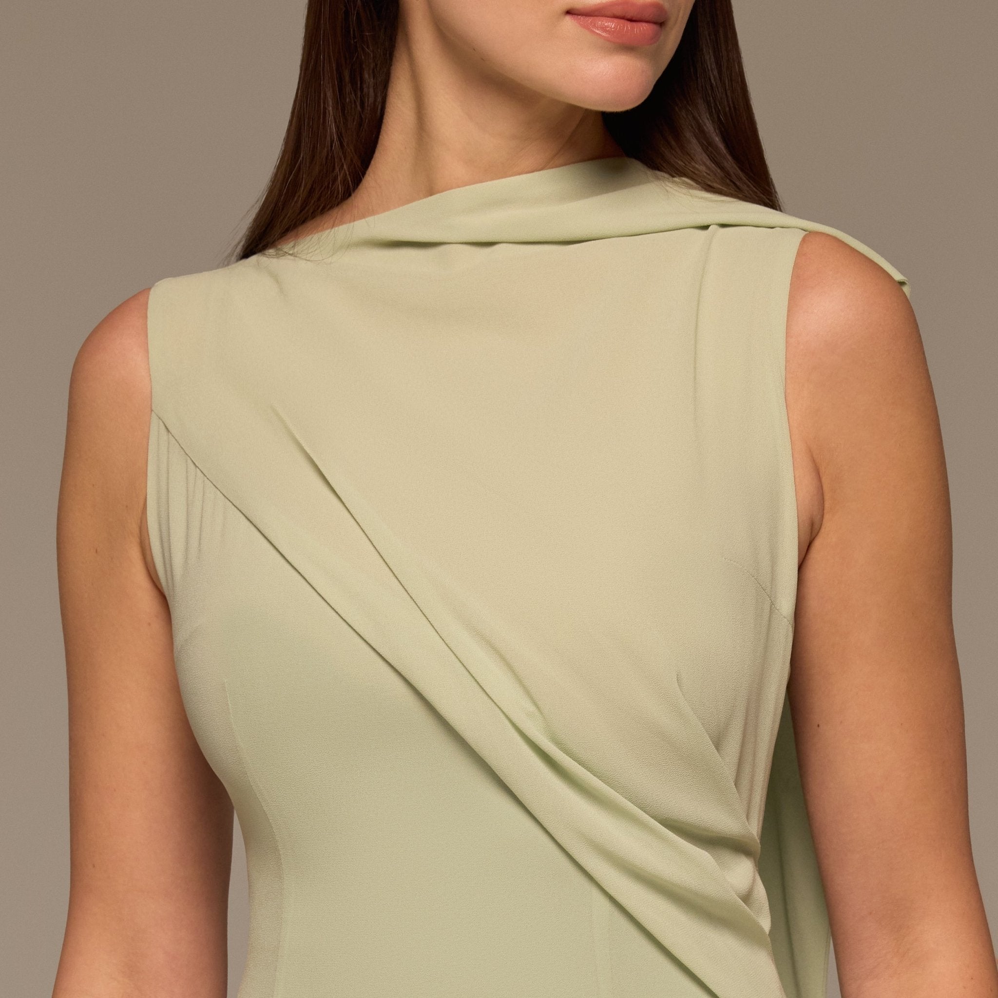 Mint Green Draped Chiffon Midi Dress - shopaleena