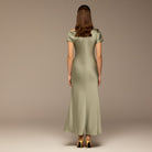 Mint Green Draped Neckline Satin Maxi Dress - shopaleena