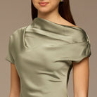 Mint Green Draped Neckline Satin Maxi Dress - shopaleena