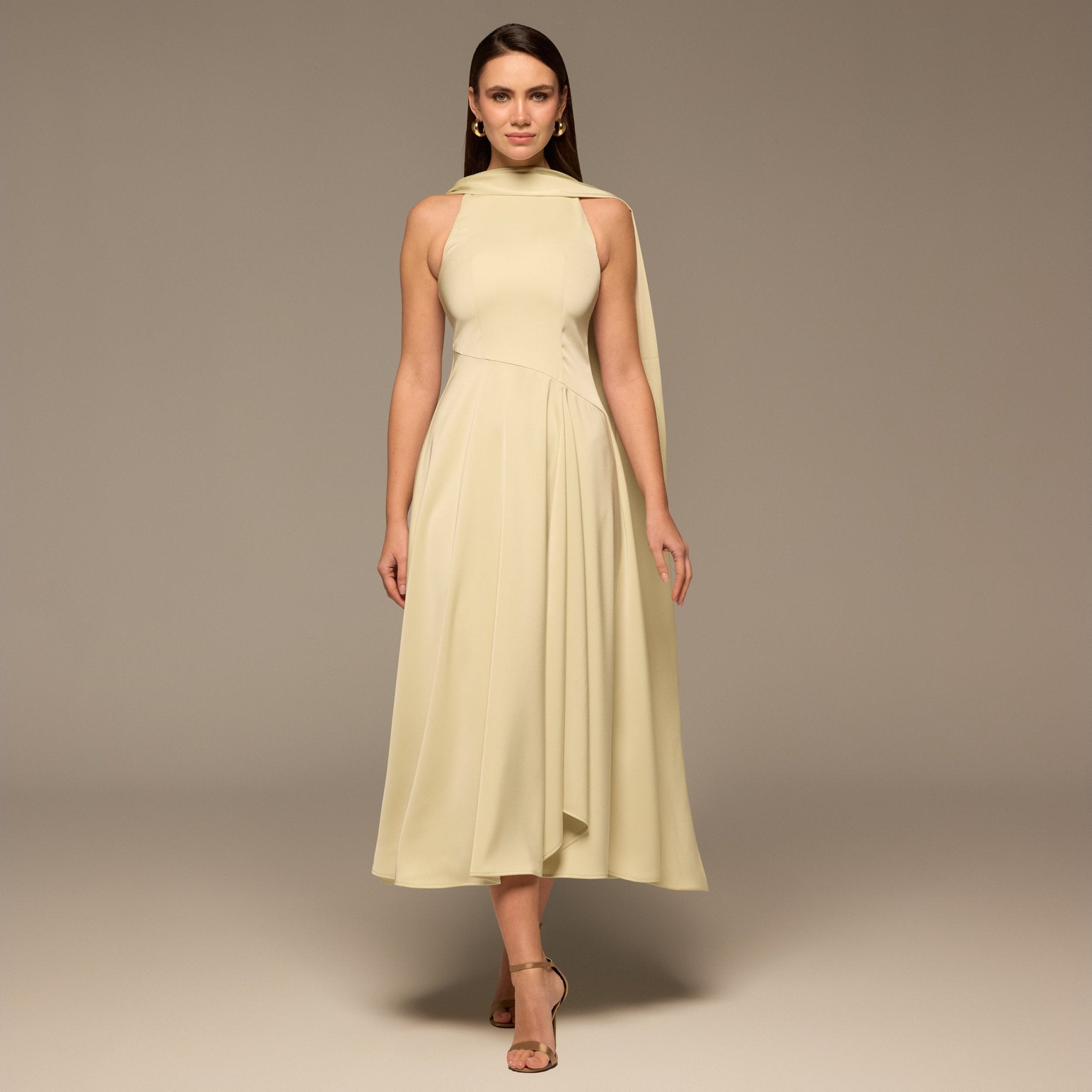 Mint Green Halter Neck A - Line Crepe Dress - shopaleena