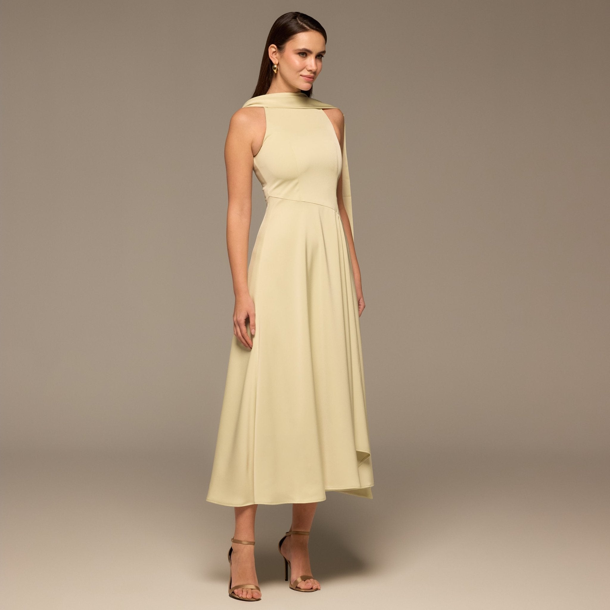 Mint Green Halter Neck A - Line Crepe Dress - shopaleena