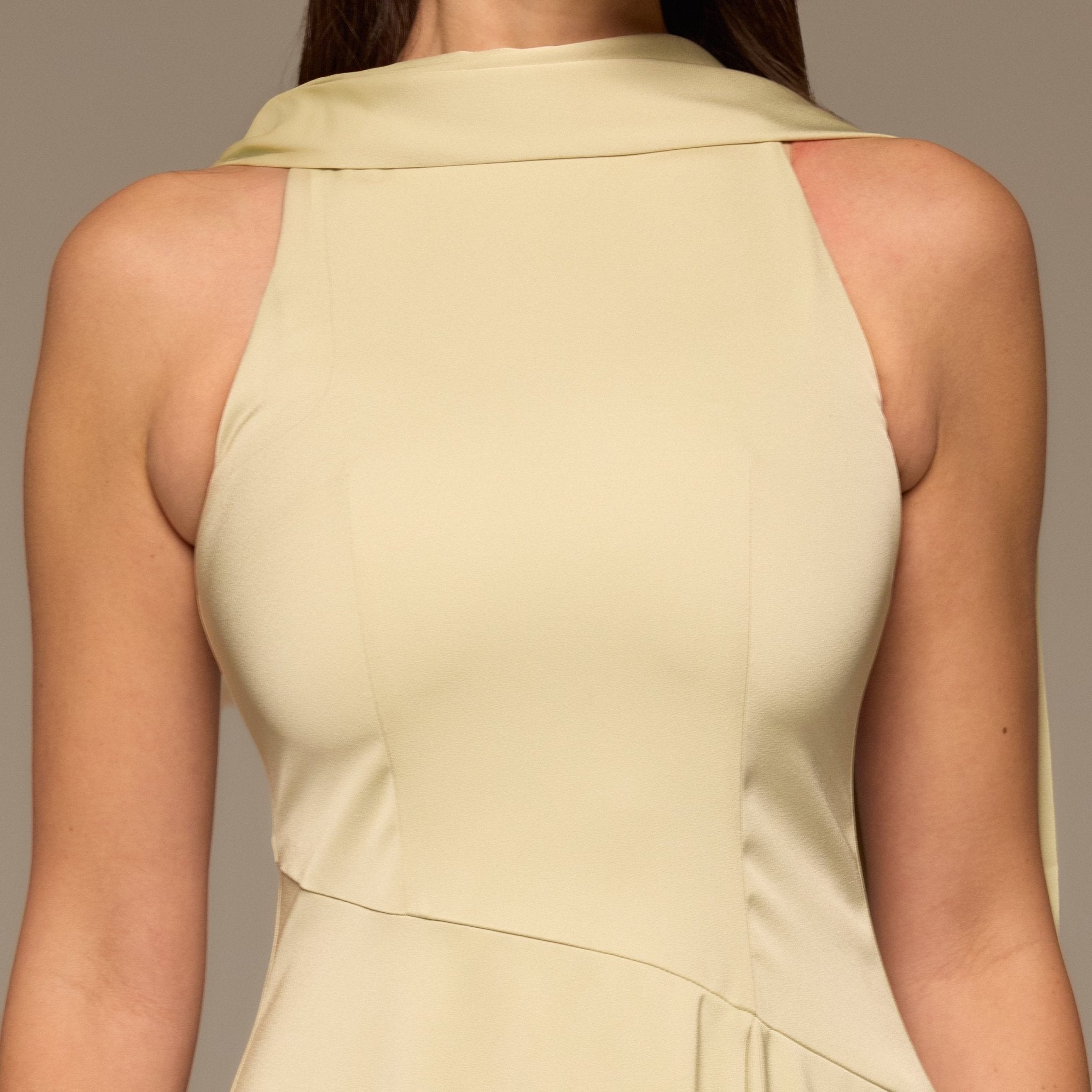 Mint Green Halter Neck A - Line Crepe Dress - shopaleena