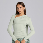 Mint Green Jersey Asymmetric Neck Top - shopaleena