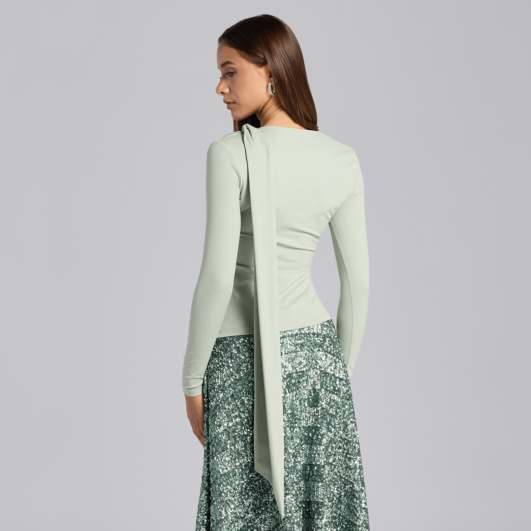 Mint Green Jersey Asymmetric Neck Top - shopaleena
