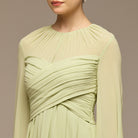 Mint Green Round Gathered - Neck Chiffon Maxi Dress - shopaleena