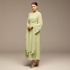 Mint Green Round Gathered - Neck Chiffon Maxi Dress - shopaleena