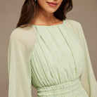 Mint Green Ruched top long sleeve Chiffon Midi Dress - shopaleena