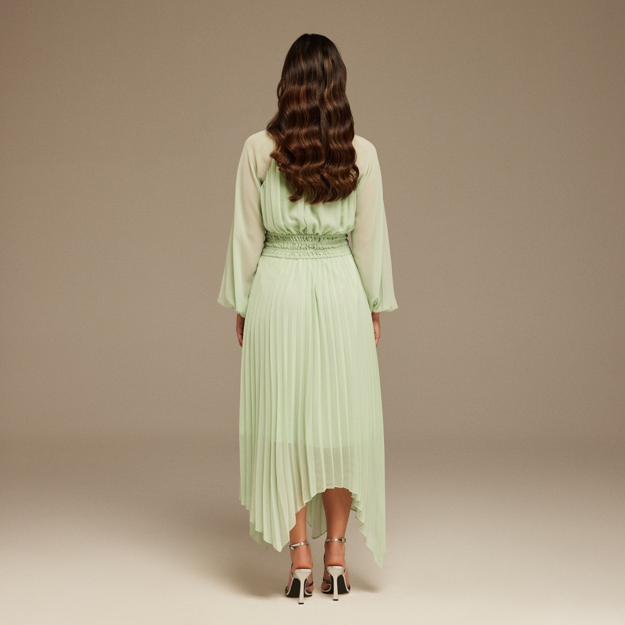 Mint Green Pink Chiffon Pleated Midi Dress – shopaleena