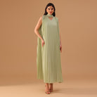 Mint Green Sleeveless Chiffon Pleated Dress - shopaleena