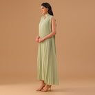 Mint Green Sleeveless Chiffon Pleated Dress - shopaleena