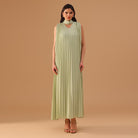 Mint Green Sleeveless Chiffon Pleated Dress - shopaleena