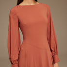 Muted Clay Boat Neckline Long Sleeve Chiffon Dress - shopaleena