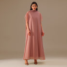 Muted Clay Halter Neckline Maxi Dress With Cape with scarf - shopaleena