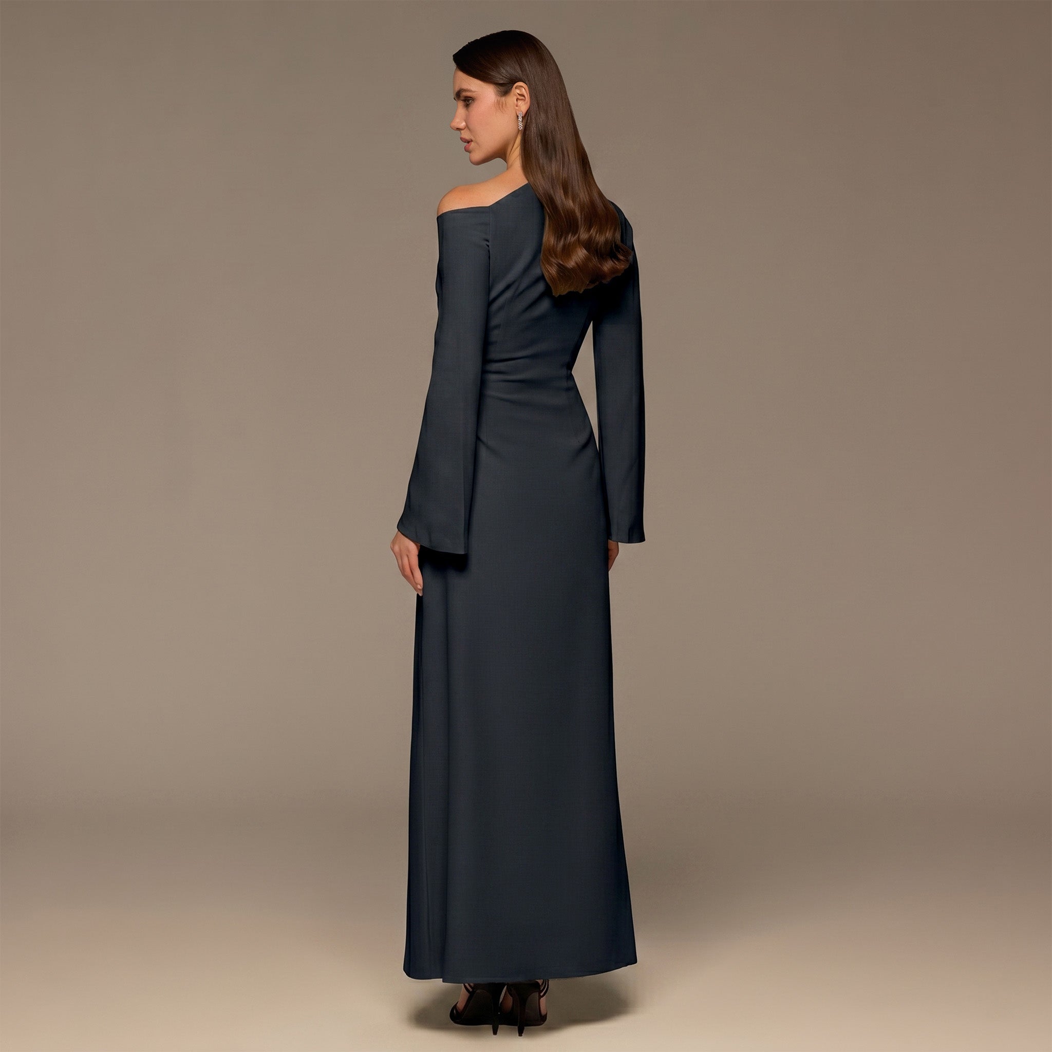 Navy Bare shoulder Crepe Maxi Dress - shopaleena