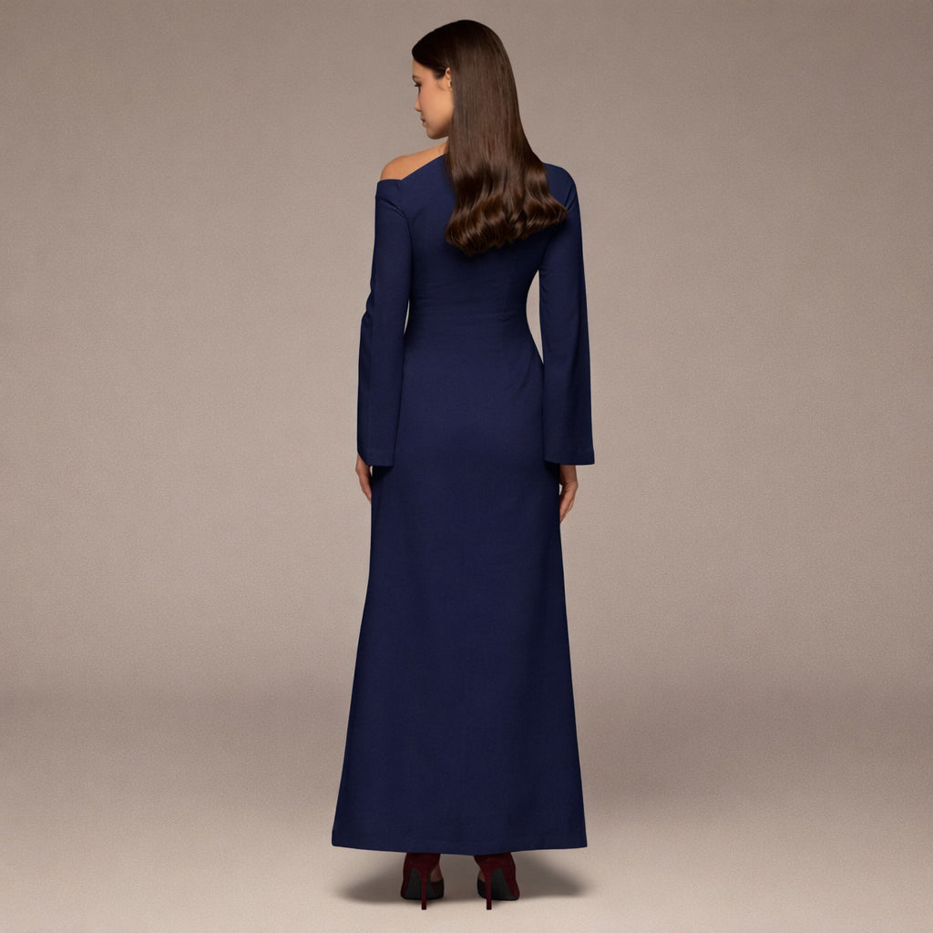 Navy Bare shoulder Crepe Maxi Dress - shopaleena