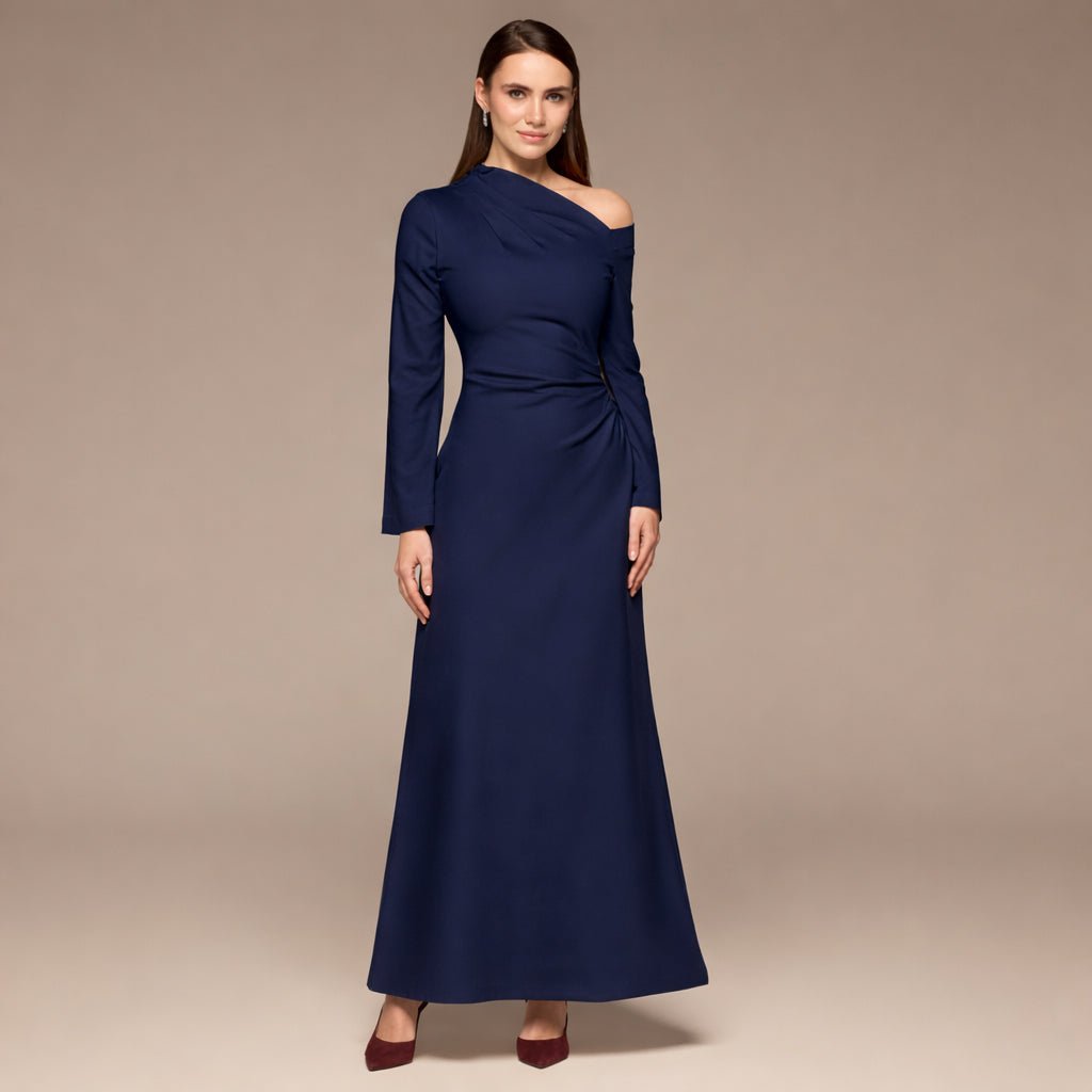Navy Bare shoulder Crepe Maxi Dress - shopaleena