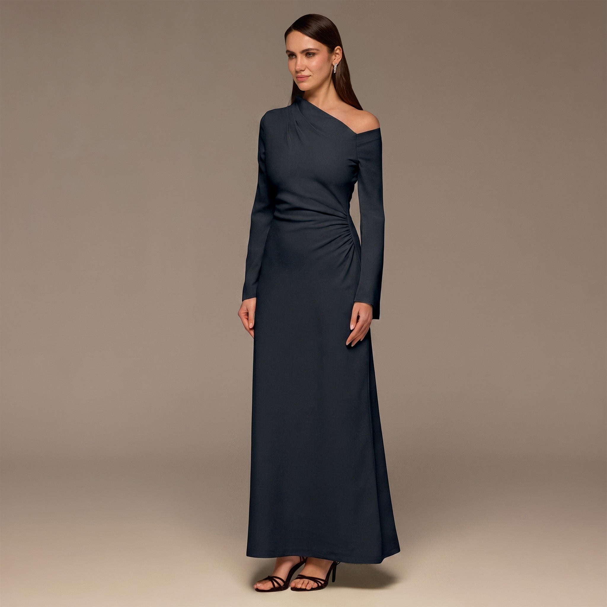 Navy Bare shoulder Crepe Maxi Dress - shopaleena