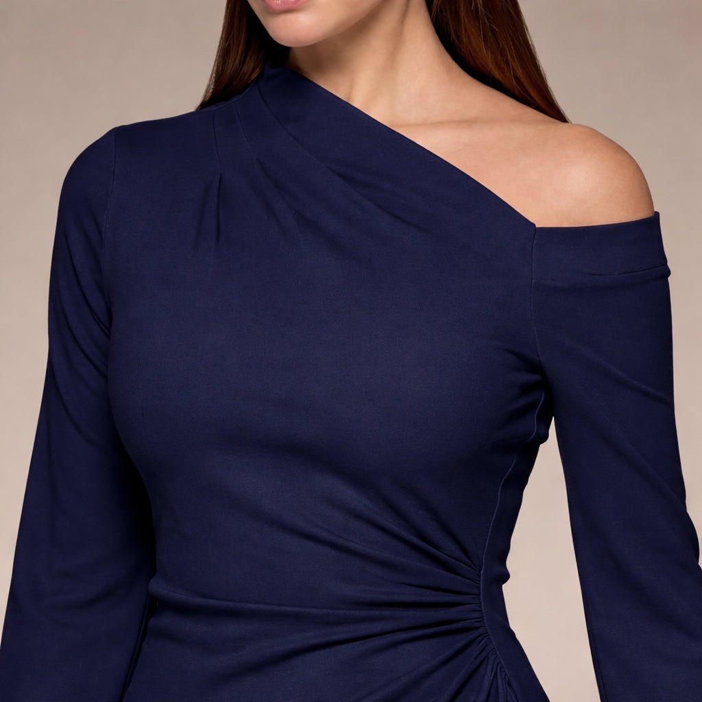Navy Bare shoulder Crepe Maxi Dress - shopaleena