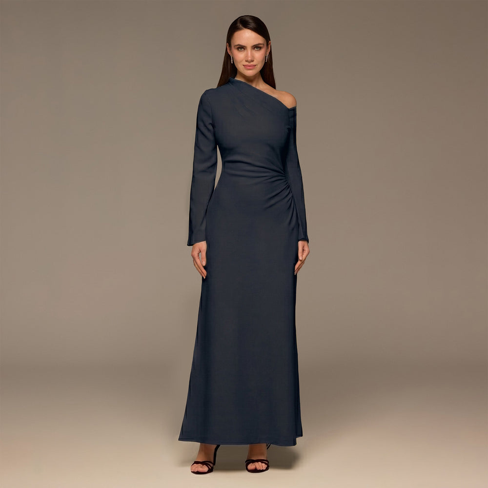Navy Bare shoulder Crepe Maxi Dress - shopaleena