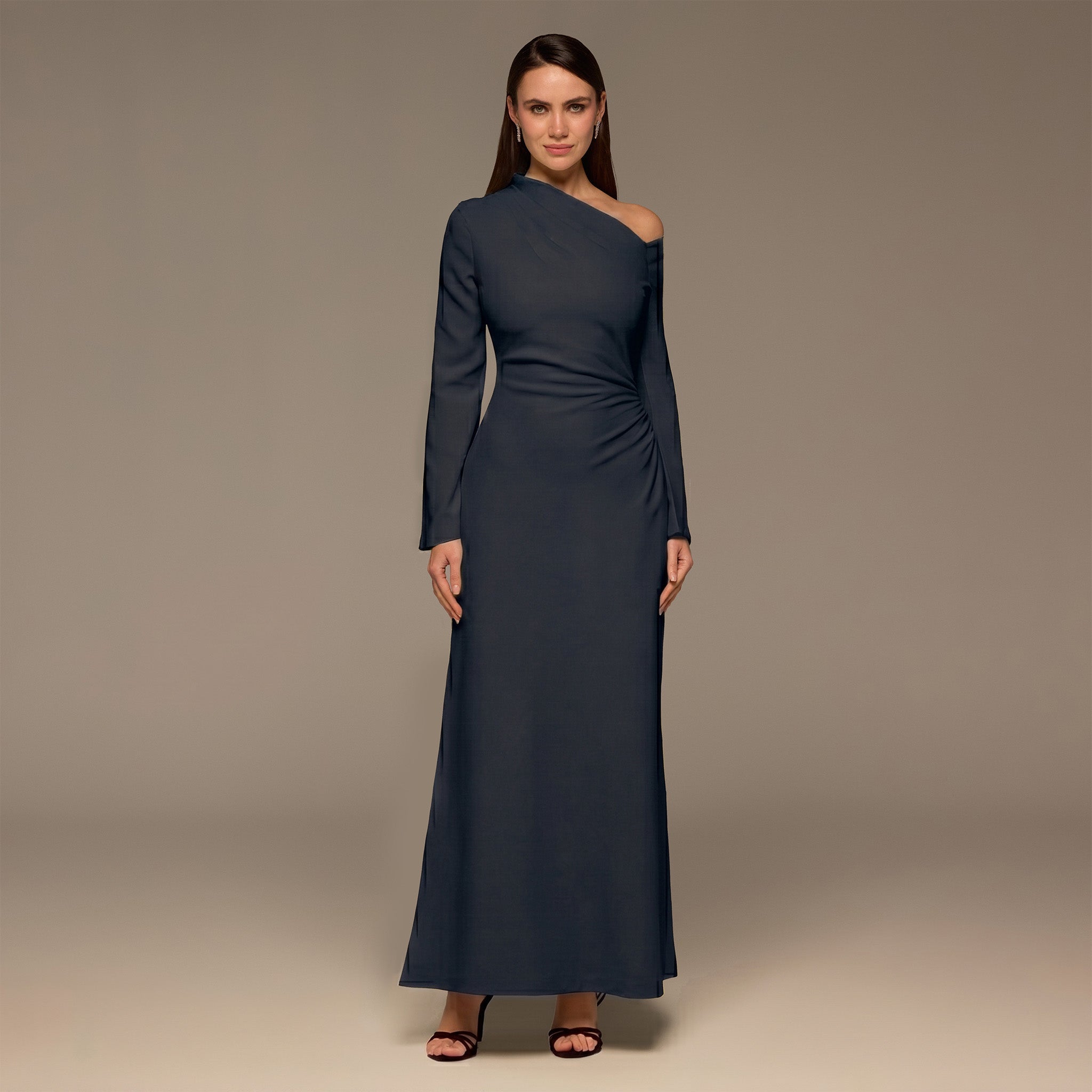 Navy Bare shoulder Crepe Maxi Dress - shopaleena