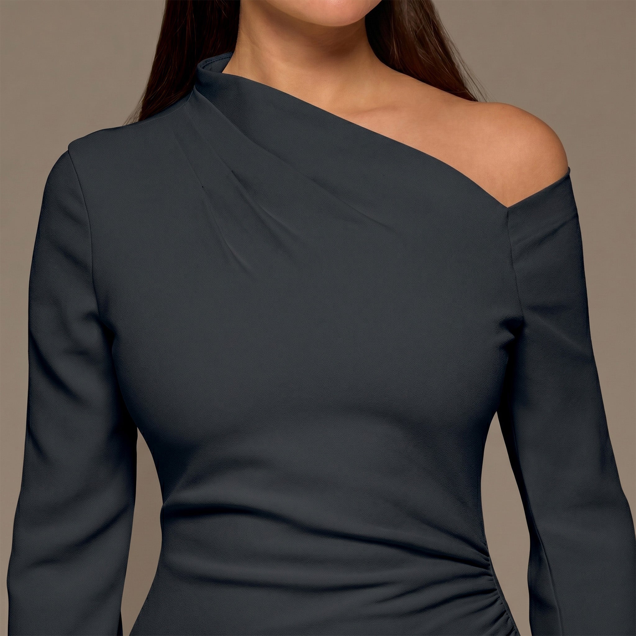 Navy Bare shoulder Crepe Maxi Dress - shopaleena