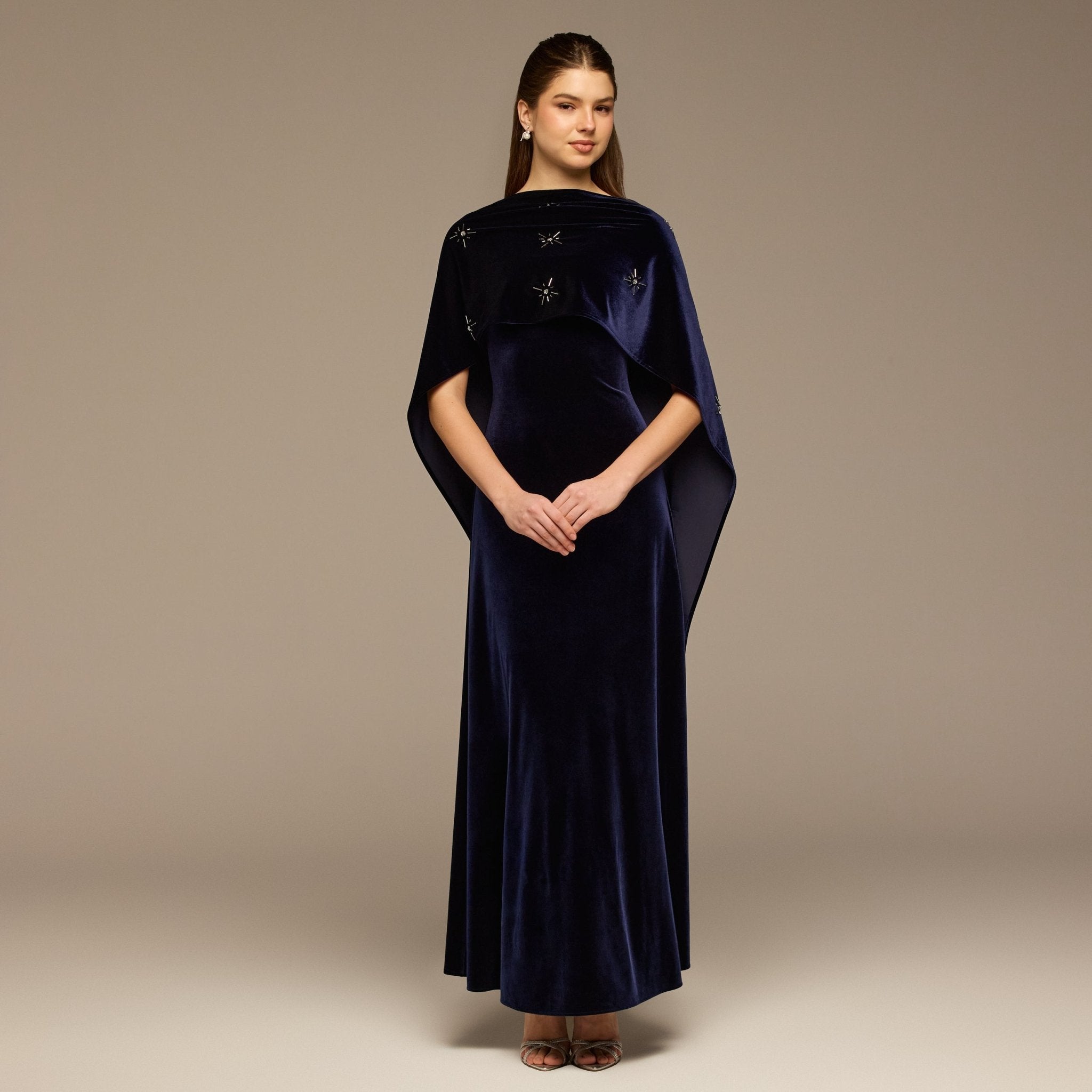 Navy Beaded Velvet Maxi Dress - shopaleena