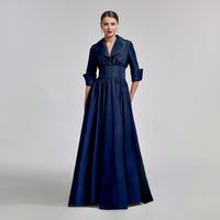 Navy Blue Taffeta Blazer Gown - shopaleena