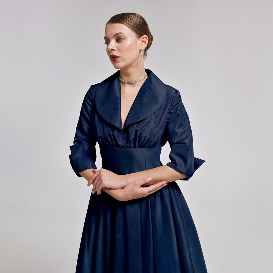 Navy Blue Taffeta Blazer Gown - shopaleena