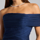 Navy Chiffon Ruched Gown with Back Scarf - shopaleena
