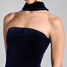Navy Choker Neck Velvet Maxi Dress - shopaleena