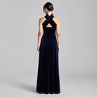 Navy Choker Neck Velvet Maxi Dress - shopaleena
