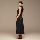 Navy Crepe Satin Draped Maxi Dress - shopaleena