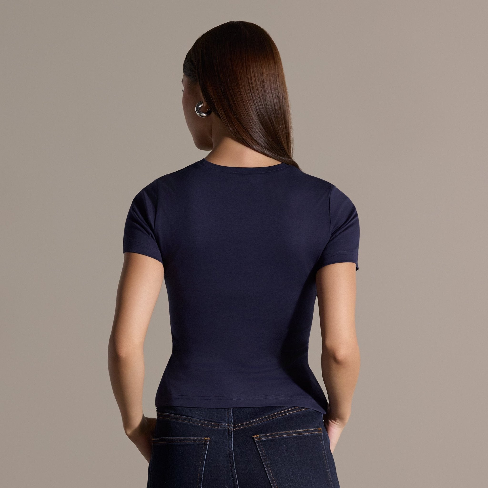 Navy Crew Neck Fitted T-Shirt - shopaleena