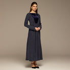 Navy Cupro Dress with Velvet Panel Detail - shopaleena
