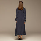 Navy Cupro Dress with Velvet Panel Detail - shopaleena