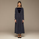 Navy Cupro Dress with Velvet Panel Detail - shopaleena