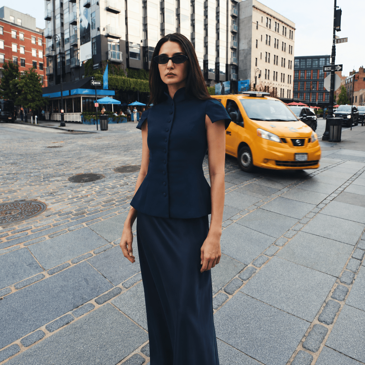 Navy Flared Satin Maxi Skirt - shopaleena