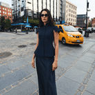 Navy Flared Satin Maxi Skirt - shopaleena