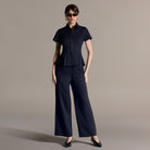 Navy Linen Peplum Shirt - shopaleena