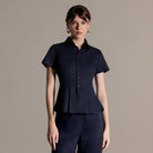 Navy Linen Peplum Shirt - shopaleena