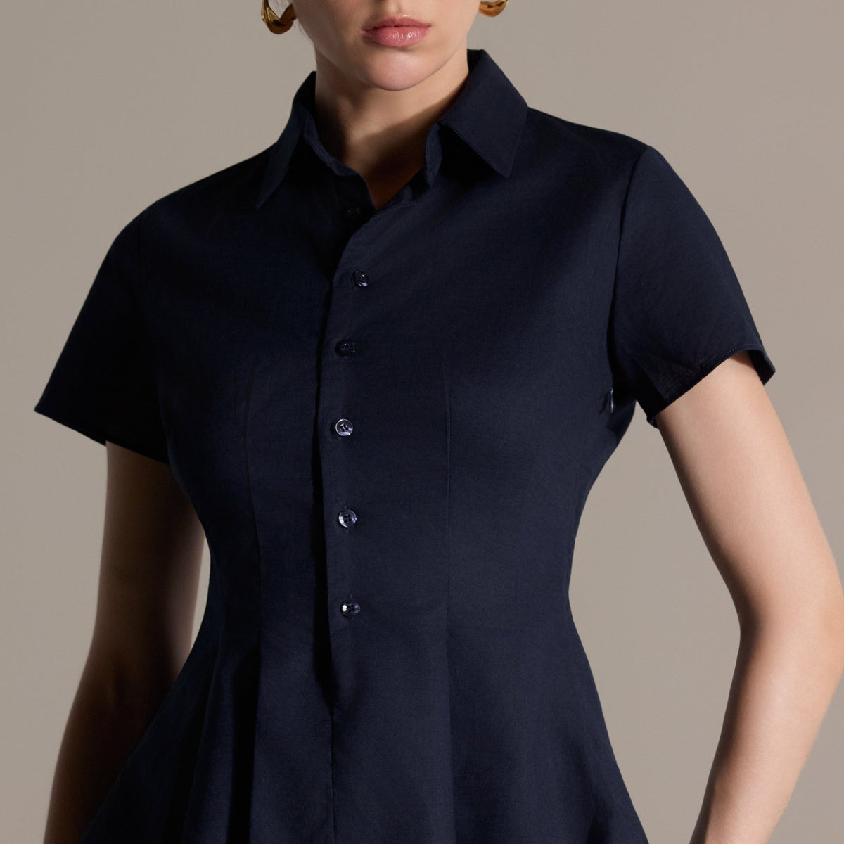 Navy Linen Peplum Shirt - shopaleena