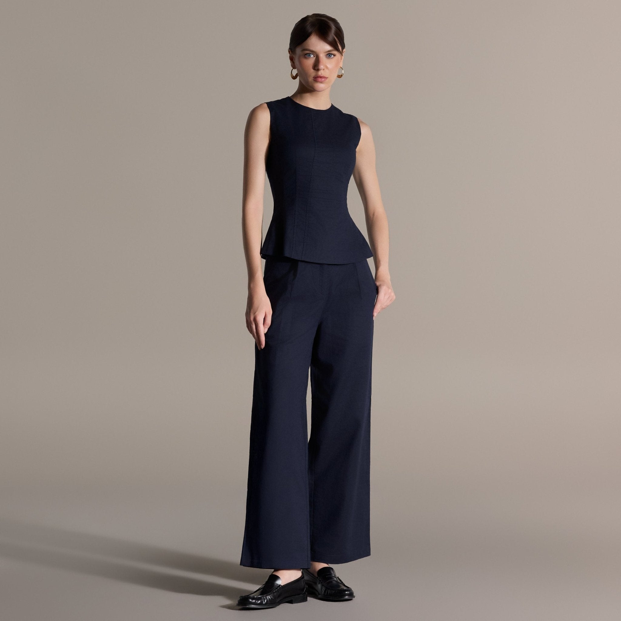 Navy Linen Straight Leg Pants - shopaleena