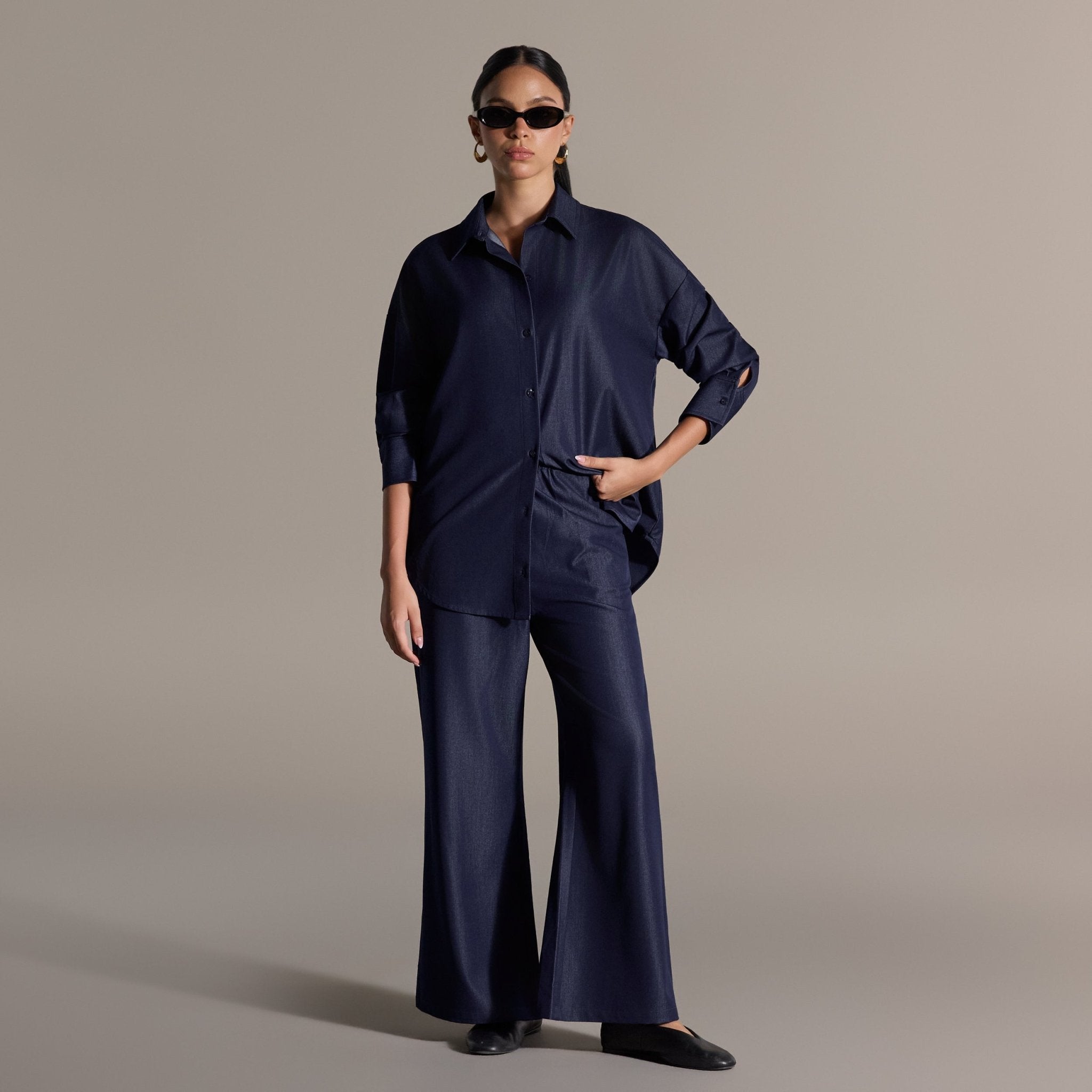 Navy Loose Fit Cotton Shirt - shopaleena