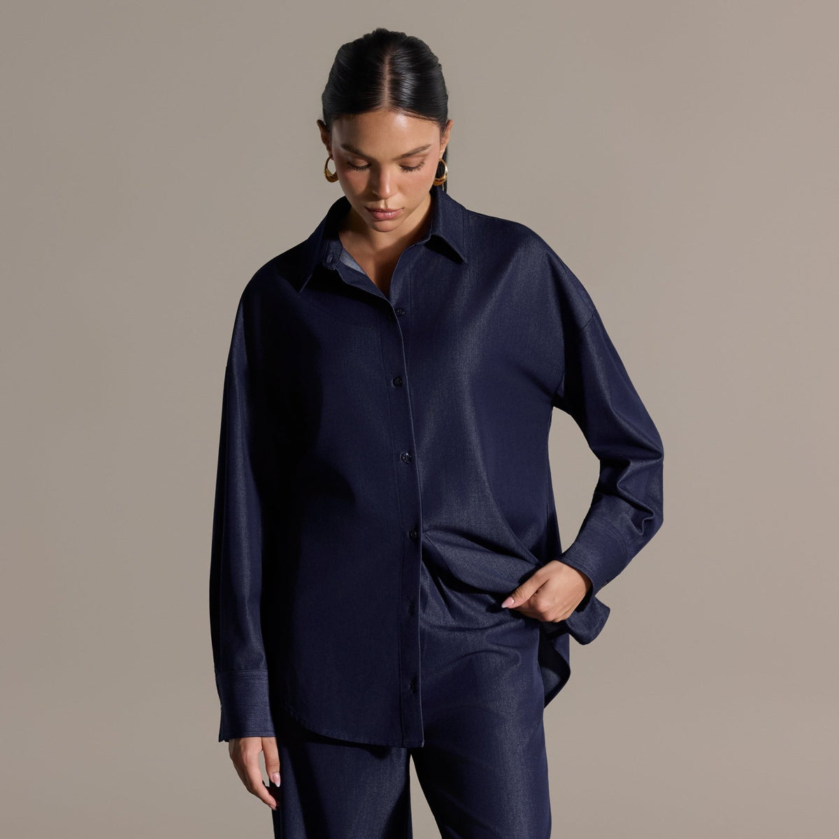Navy Loose Fit Cotton Shirt - shopaleena